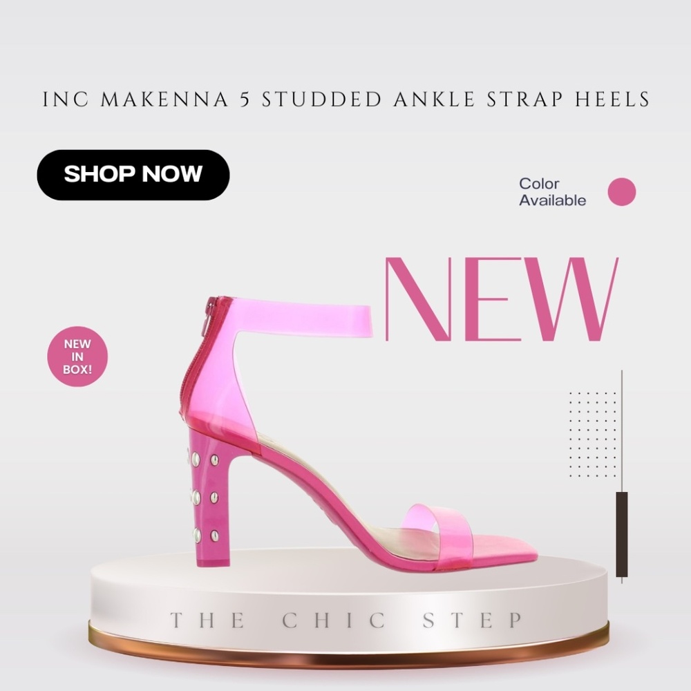 INC International Concepts Makenna 5 Studded Ankle Strap Heels Hot Pink
